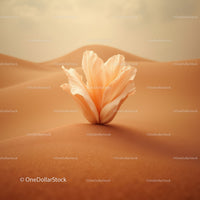 Delicate flower blooming alone in vast desert sand