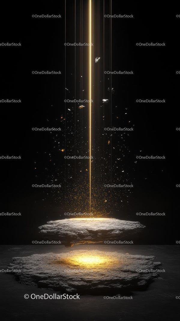 Dynamic Golden Liquid Stream Erupting in a Black Space Scene