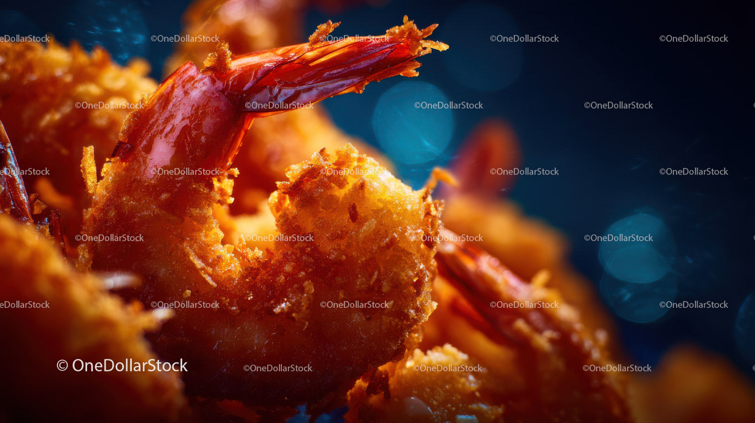 Close-up of Breaded Fried Shrimp with Crispy Shells