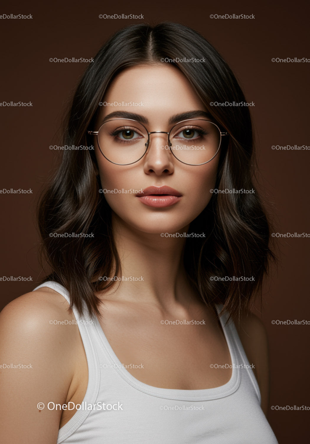 Charming Young Woman Wearing Glasses in Classic Portrait Style