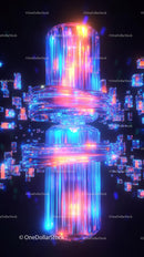 Futuristic Neon Light Cylinder with Vibrant Digital Effects
