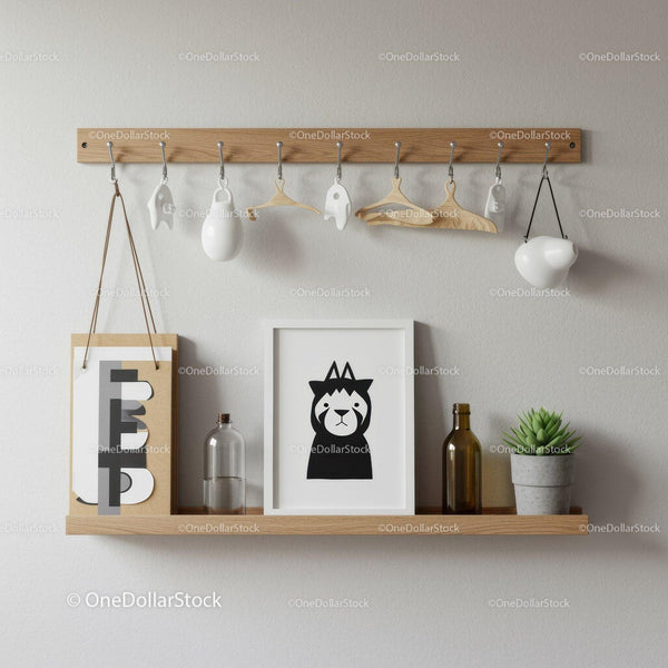 Modern Minimalist Wall Shelf Decor with Animal Art and Houseplants