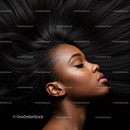 Profile of calm woman with flowing black hair