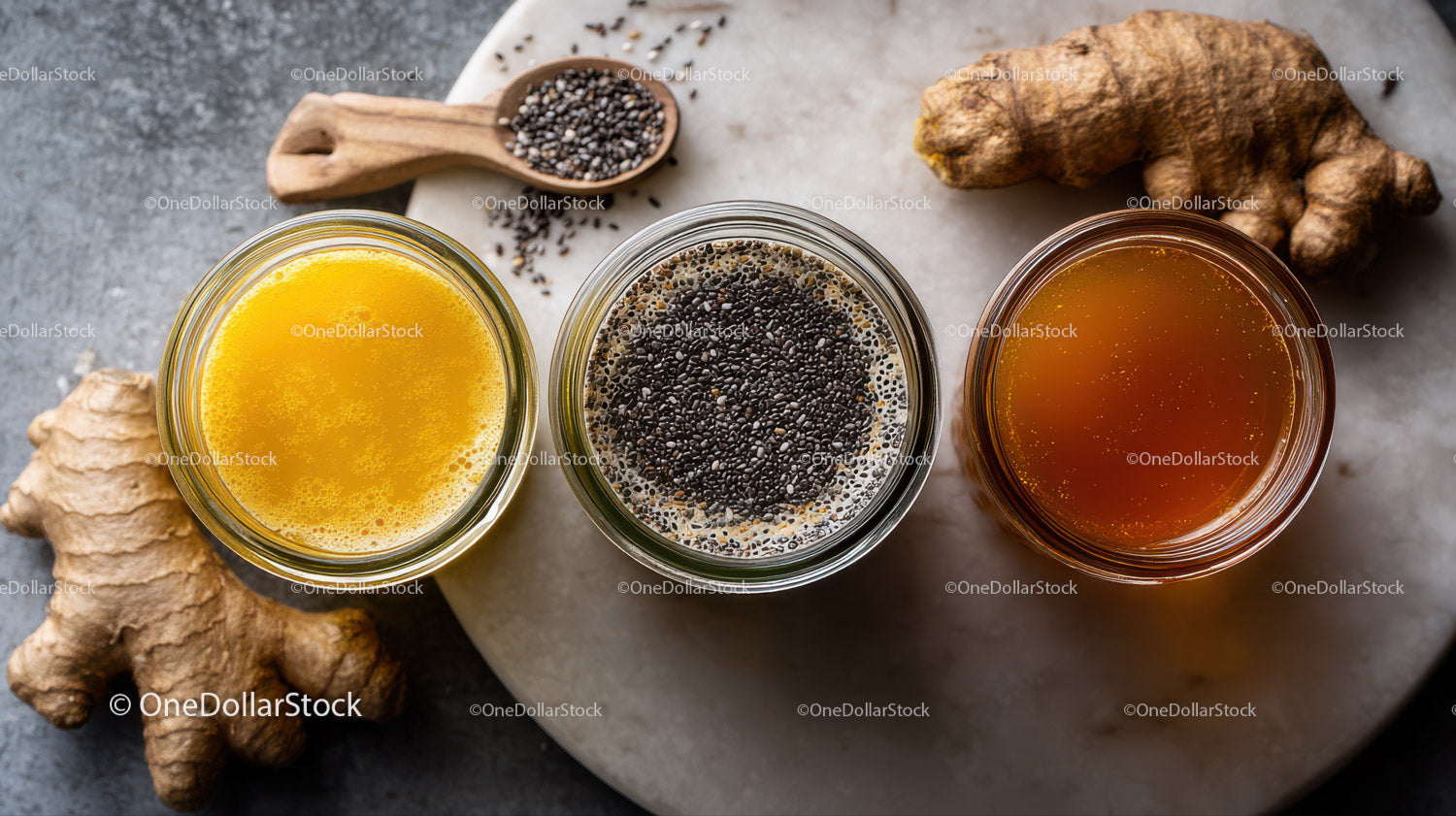 Assorted Herbal Ingredients with Ginger Turmeric and Chia Seeds