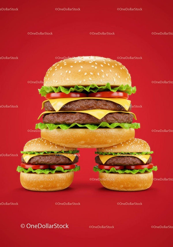 Triple cheeseburgers with fresh lettuce and tomato