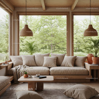 Cozy living room with large windows and natural light