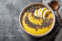 Delicious Yellow Smoothie Bowl with Banana and Chia Seeds