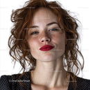 Redhead Woman with Freckles and Bright Red Lipstick
