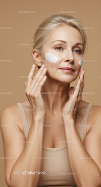 Elegant Mature Woman Applying Skincare Cream For Youthful Glow