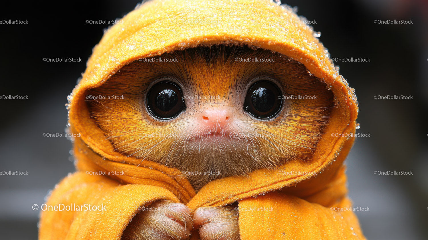 Cute Baby Slow Loris in Orange Hoodie with Big Eyes
