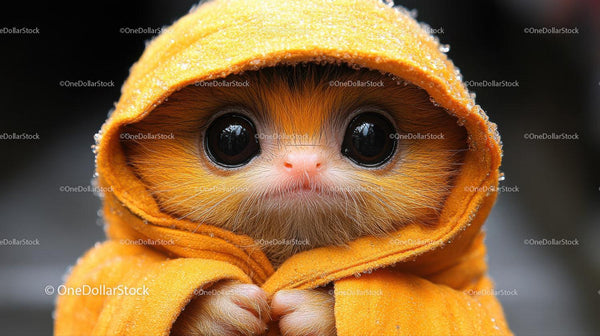 Cute Animal Wearing Yellow Hooded Robe