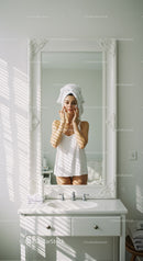 Serene Morning Skincare Routine in Bright Modern Bathroom
