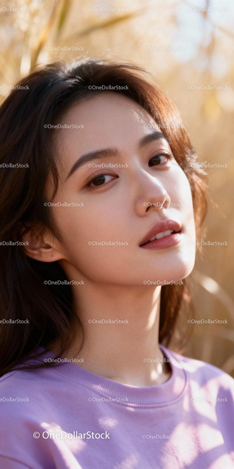 Young woman posing naturally outdoors with warm sunlight