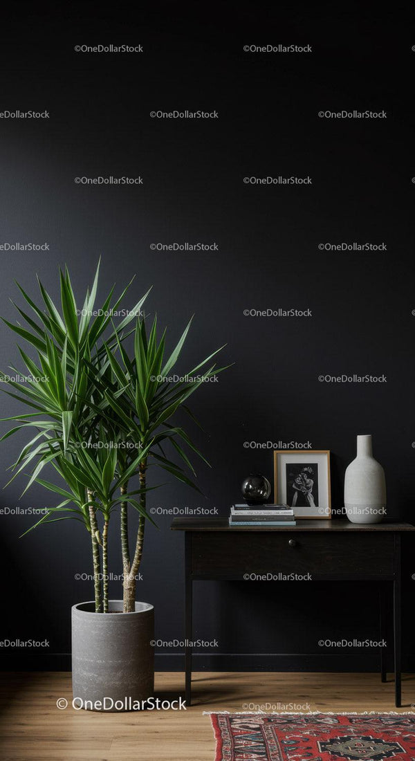 Modern Minimalist Interior with Green Houseplant and Stylish Decor