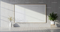 Minimalist room with blank canvas and indoor plants