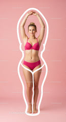 Young Woman in Pink Lingerie Standing Confidence with Pink Background