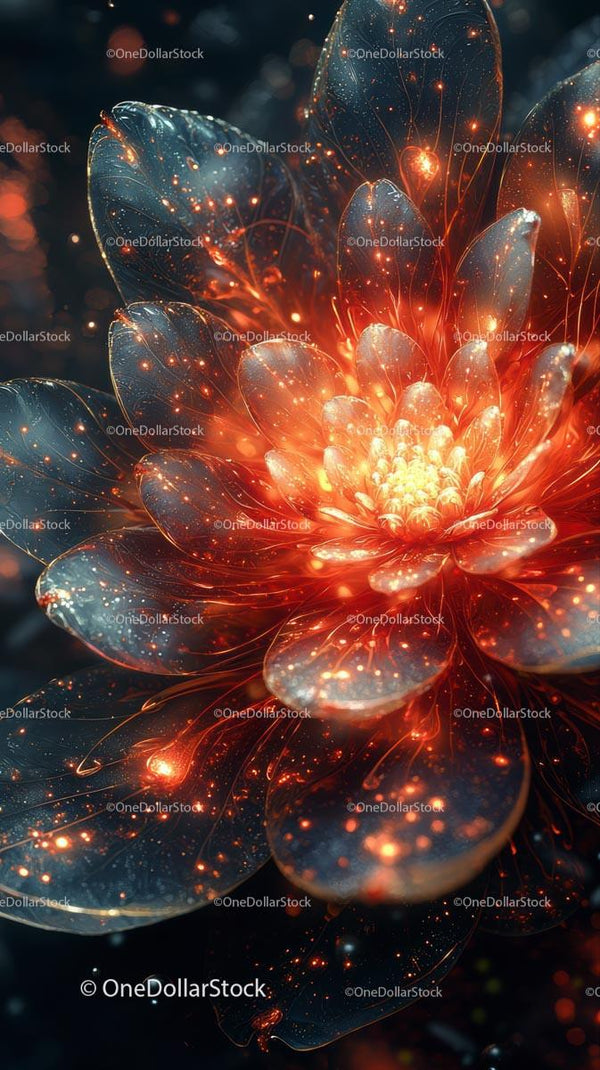 Luminescencyjny Kosmiczny Kwiat z Iskrzącymi Płatkami w Abstrakcyjnej Sztuce