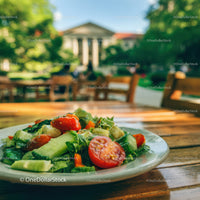 Fresh Vegetable Salad with Cherry Tomatoes and Cucumbers in Outdoor Setting