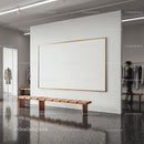 Modern gallery interior with empty frame and seating