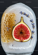 Frozen fig and honeycomb with lavender inside ice