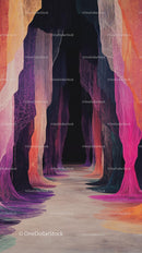 Vibrant Fantasy Forest with Pink and Purple Trees