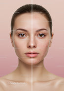 Split Face of a Young Woman Showing Clear Skin and Acne-Prone Skin