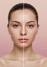 Split Face of a Young Woman Showing Clear Skin and Acne-Prone Skin