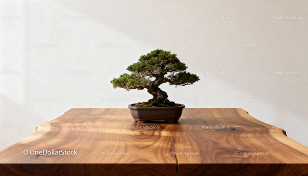 Miniaturowe drzewko bonsai na naturalnej drewnianej powierzchni