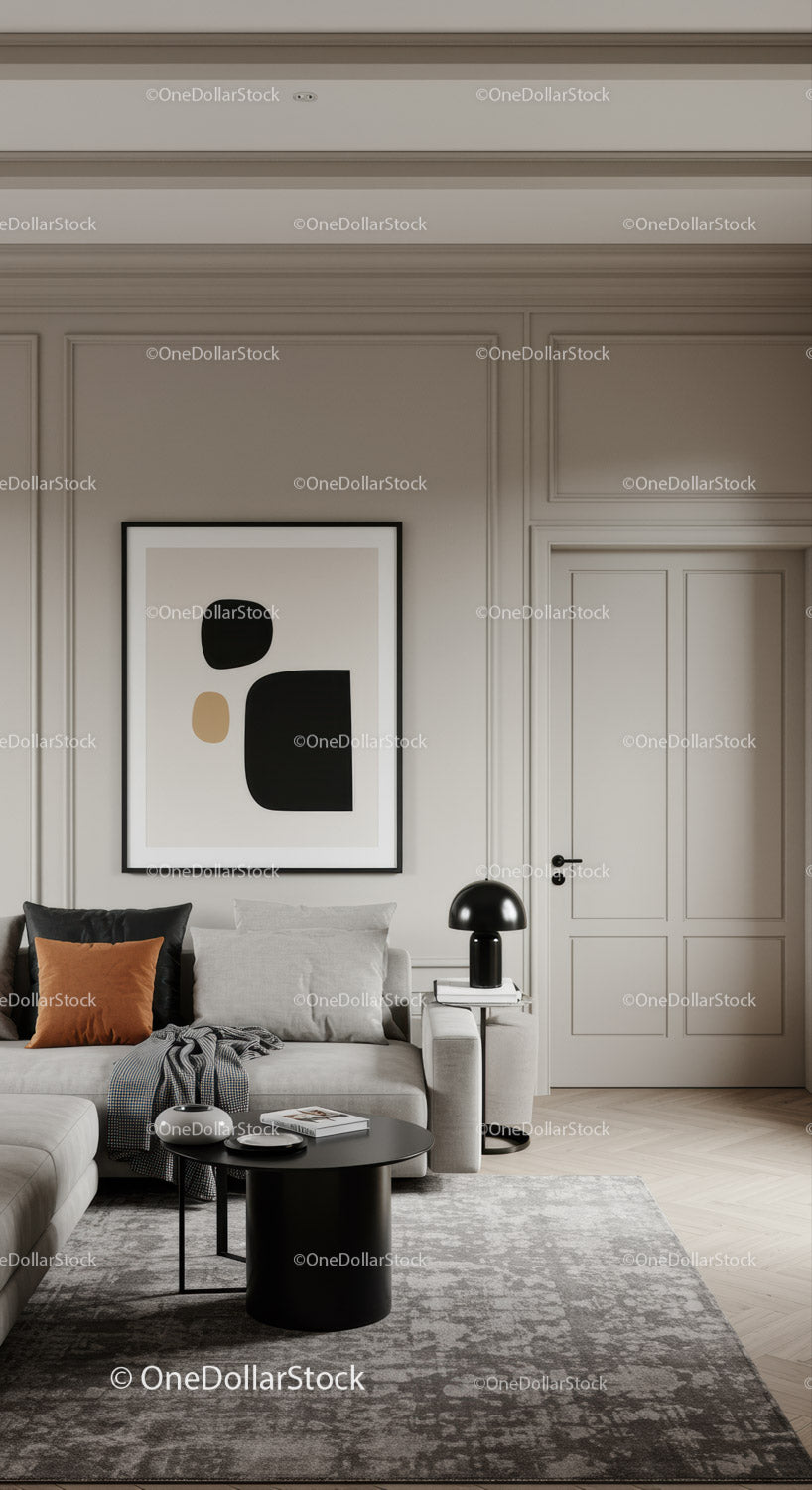 Minimalist Living Room with Modern Art and Neutral Tones