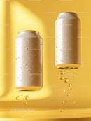 SlimSilver Aluminum Cans with Droplets in Bright Yellow Background