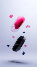 Pink and Black Menstrual Pads Floating with Colorful Crystals