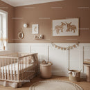 Children's Nursery with Neutral Wall Art and Cozy Wooden Furniture