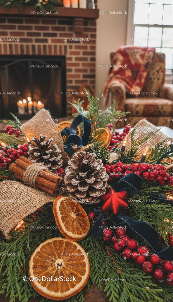Rustic Holiday Centerpiece with Pinecones and Citrus Slices