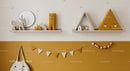 Cute Scandinavian Nursery Decor with Wooden Toys and Cloud Shelves