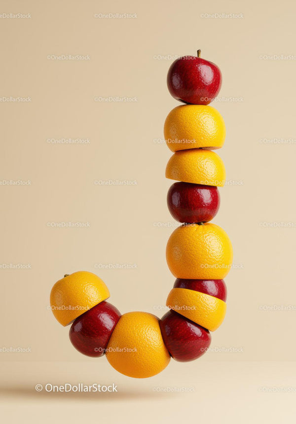 Creative Arrangement of Apples and Oranges in Letter J Shape