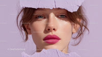 Beautiful Woman with Radiant Pink Lips and Artistic Background
