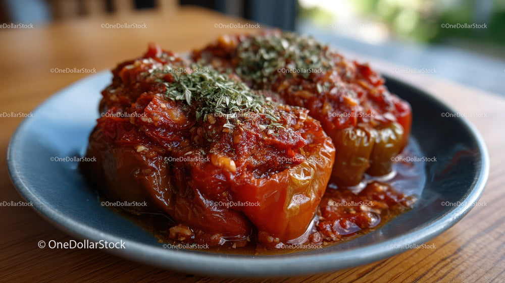 Baked Stuffed Bell Peppers with Tomato Sauce and Herbs