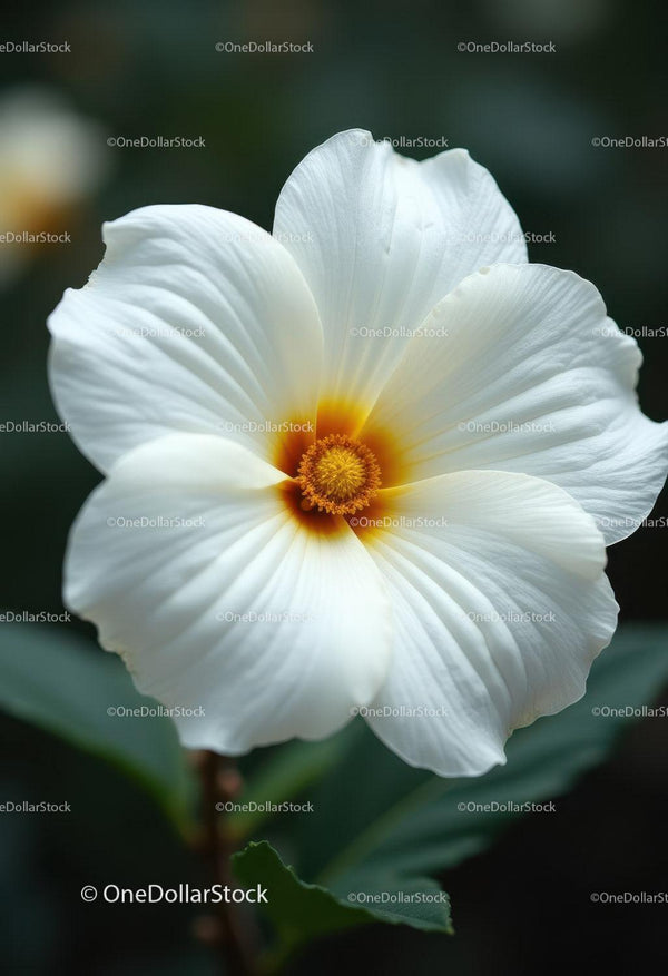 Elegant White Bloom with Yellow Center in Garden Setting