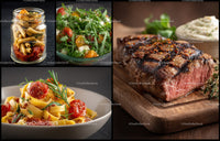 Juicy Grilled Beef Steak with Herbs and Cherry Tomato Pasta Salad
