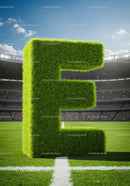 Green grass letter E on the soccer field
