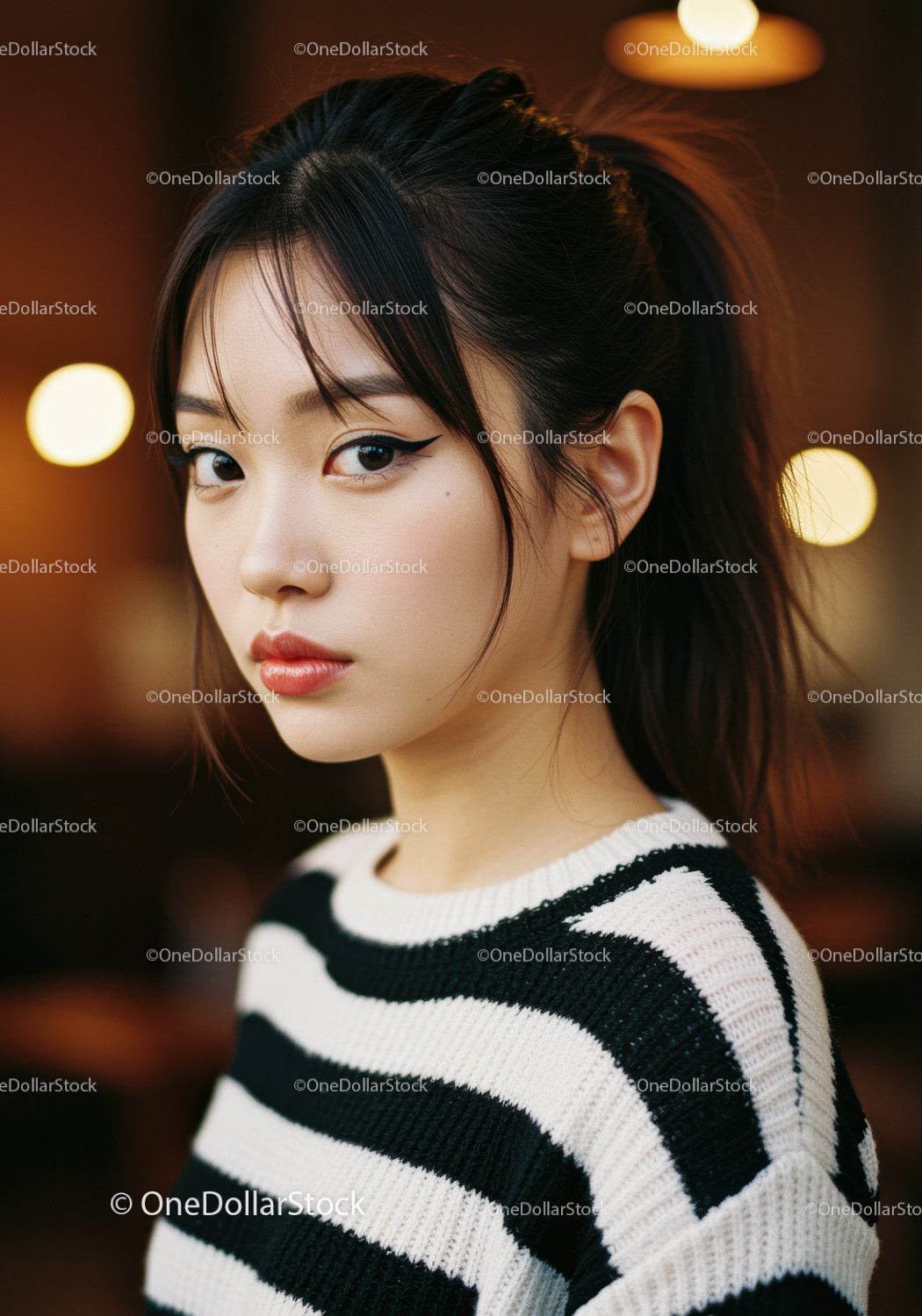 Stylish Young Woman with Makeup and Trendy Hair in Urban Night Setting