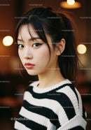 Stylish Young Woman with Makeup and Trendy Hair in Urban Night Setting