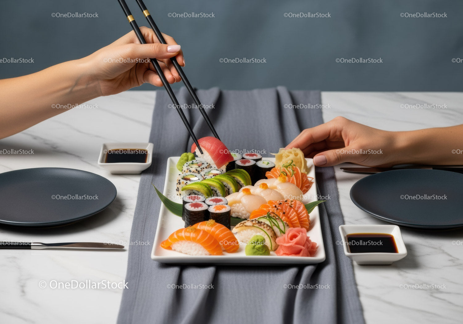 Assorted Fresh Sushi Platter with Salmon, Tuna, and Vegetables