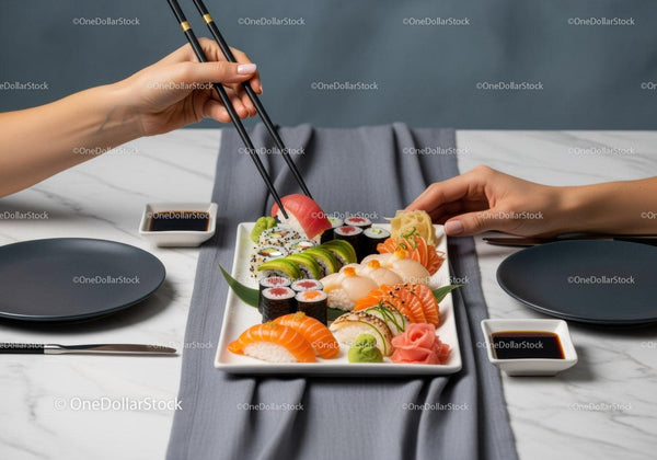Assorted Fresh Sushi Platter with Salmon, Tuna, and Vegetables