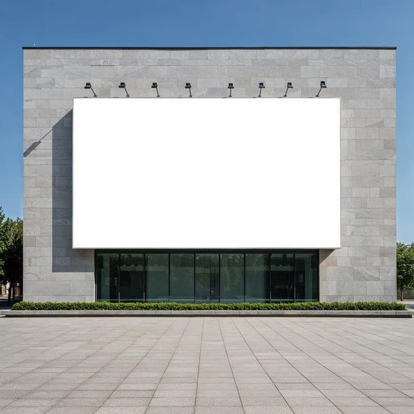 Modern building facade with blank white billboard outdoors JPG Mockup Image