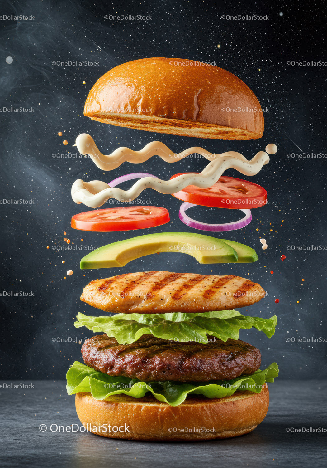 Deconstructed Grilled Chicken Burger with Fresh Ingredients