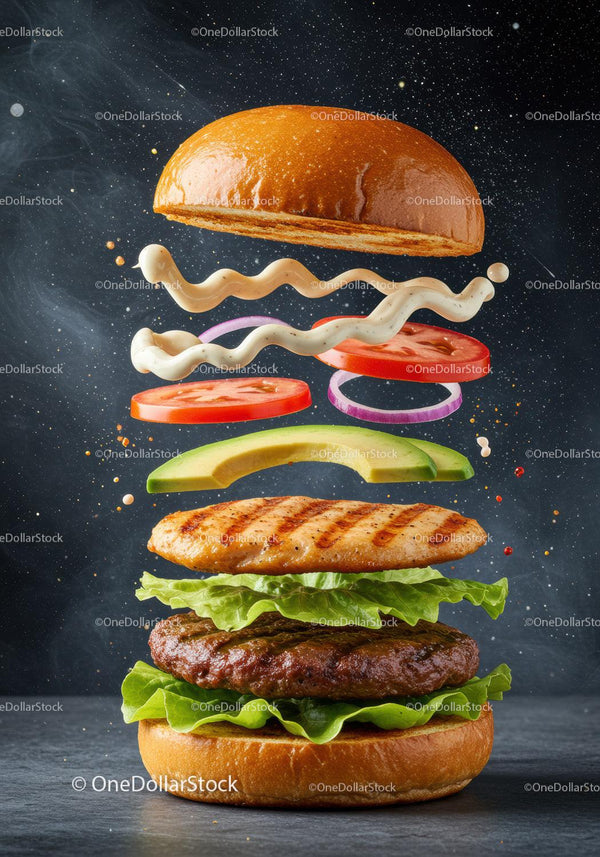 Deconstructed Grilled Chicken Burger with Fresh Ingredients