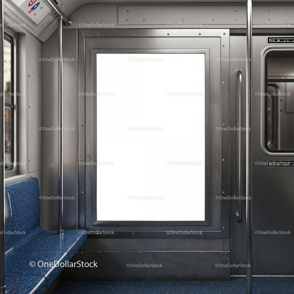 Empty subway train interior with blank advertisement space JPG Mockup Image