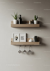 Minimalist Living Room Decor with Wall Shelves and Houseplants