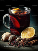 Mulled Wine with Spices and Citrus in Rustic Setting